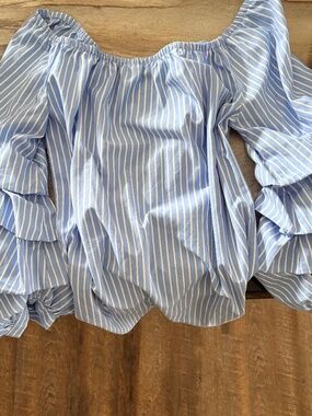 Puff sleeve striped off shoulder tunic dress